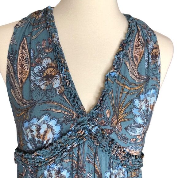 Free People V-neck Sleeveless Top Floral Tiered Hi/Low Blue Size XS - Picture 2 of 9